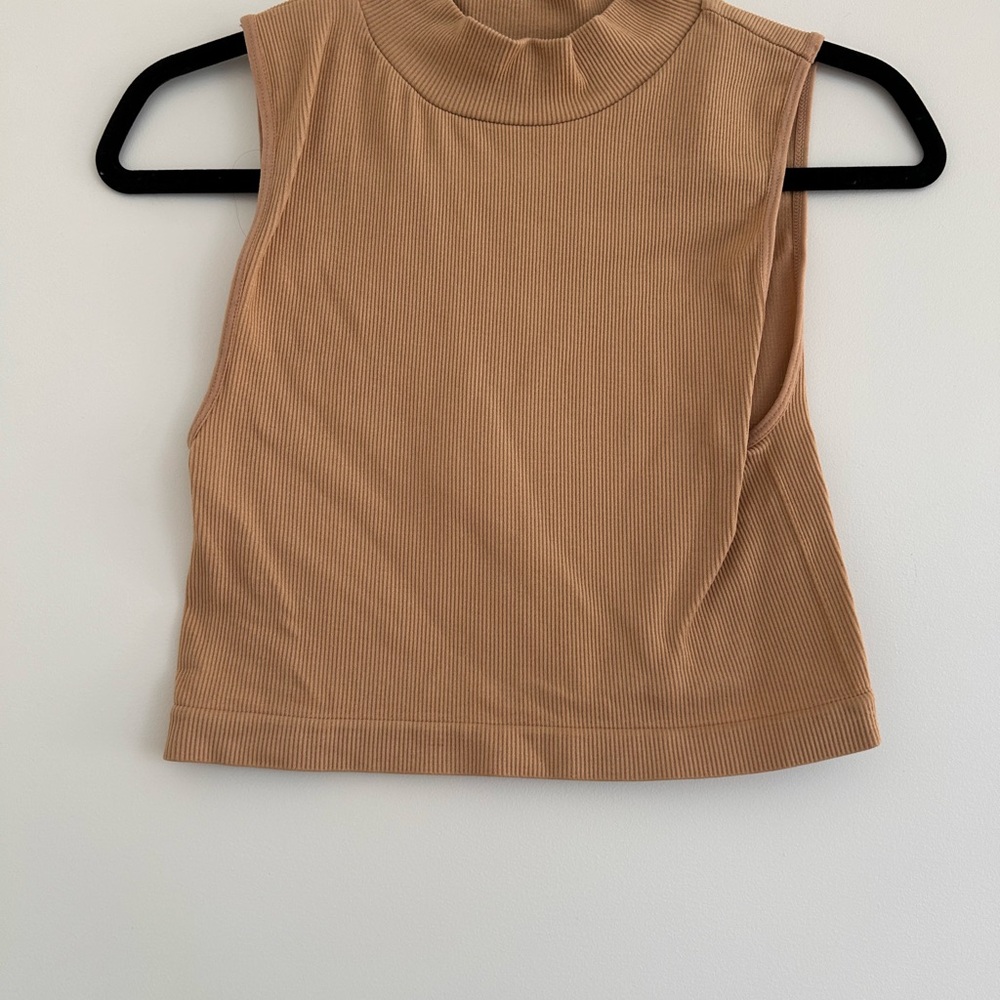 Fct Basics Camel Ribbed Sleeveless Mock Neck Top - Size Small